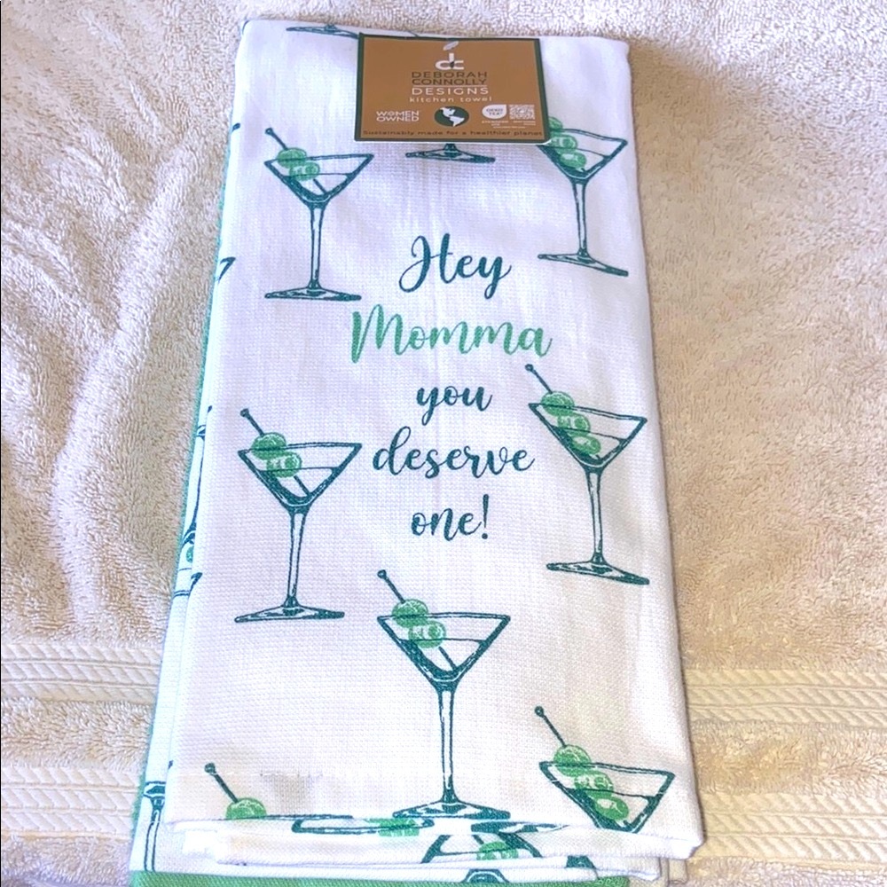 🌵5 for $20🌵Deborah Connolly Green Martini Print Kitchen Towels
